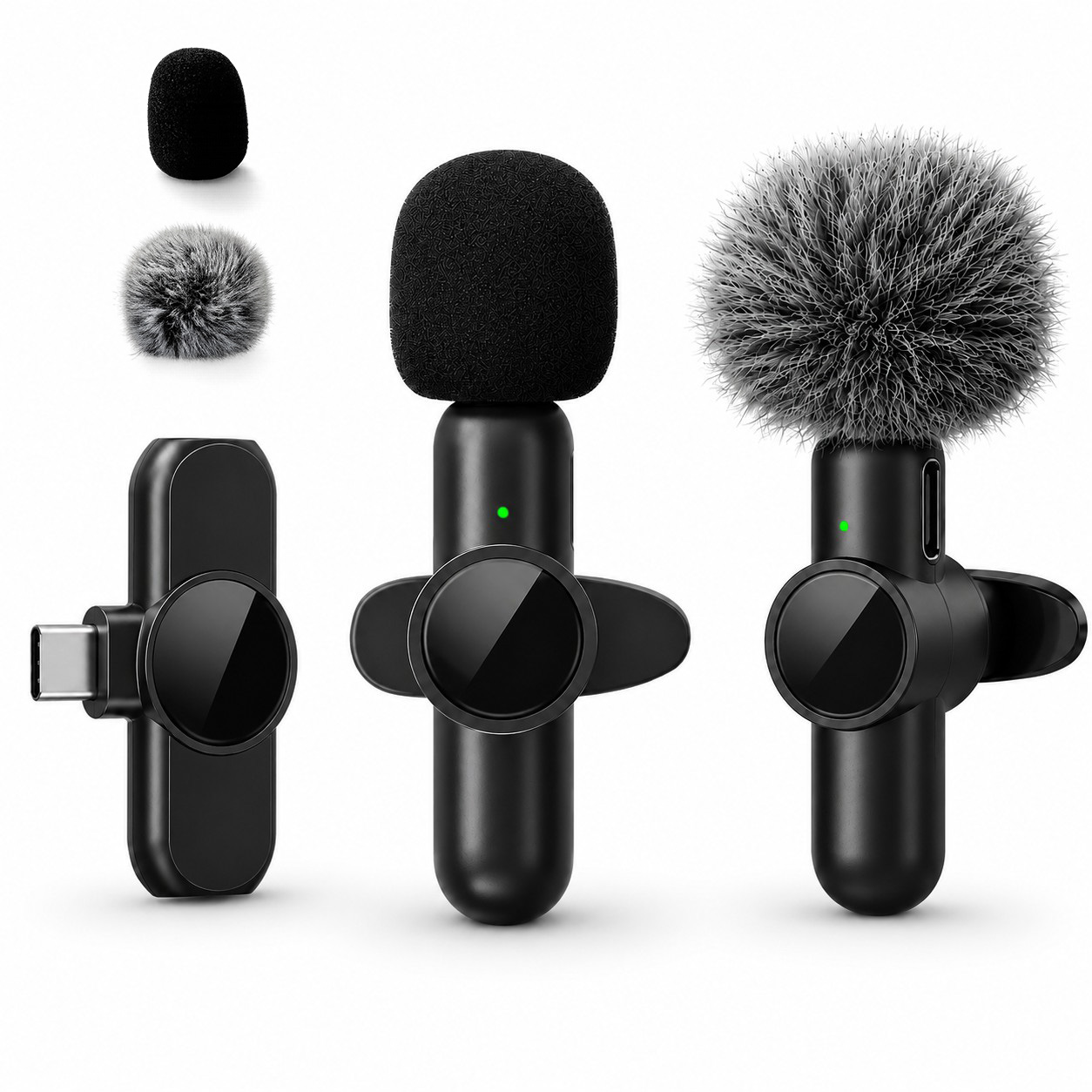 Microphone Capsule - ワイヤレスラペルマイク、ノイズキャンセリング機能搭載、Vlog、インタビュー、ライブストリーミングに最適、Type-Cデバイス対応