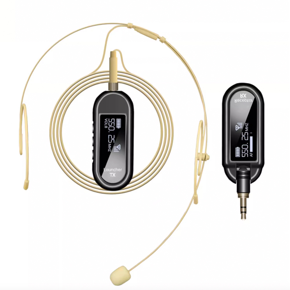 Microphone Capsule - UHFワイヤレスヘッドセットマイク、肌色、充電式送信機・受信機、3.5mmプラグ、ステージパフォーマンス、講義、スピーチ、ライブなどに最適。