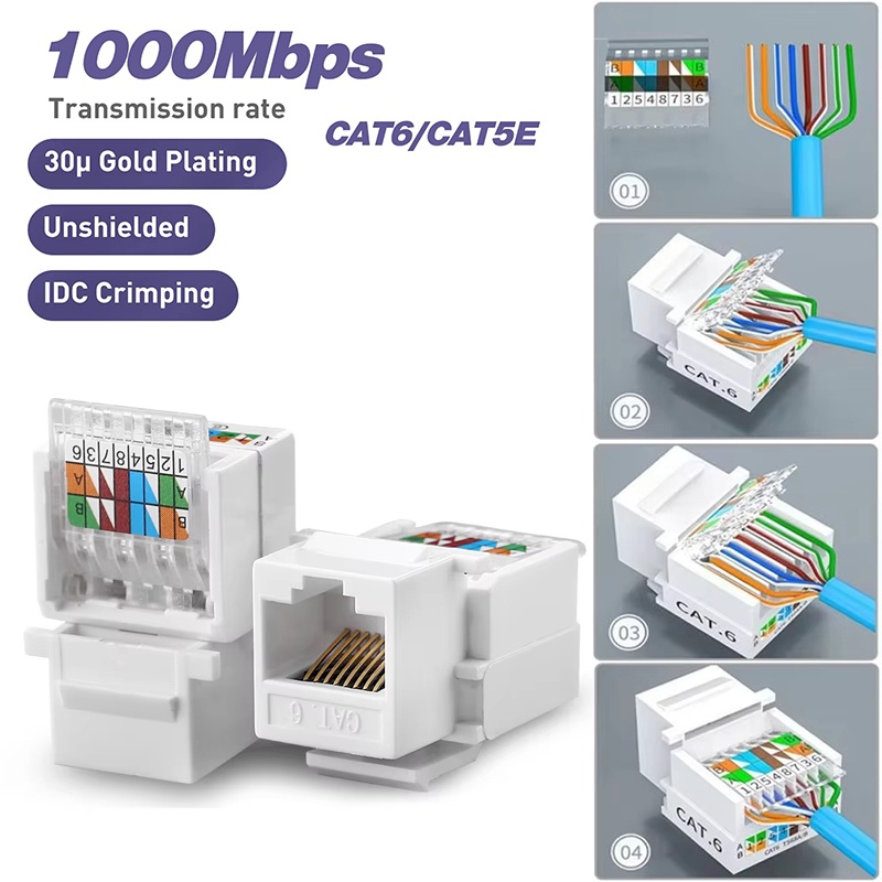 Rj45 Jack - RJ45ネットワークモジュール、ネットワークソケット、包括的な配線、CAT6ケーブル、LANケーブルコネクター、イーサネットキーストーンアダプター