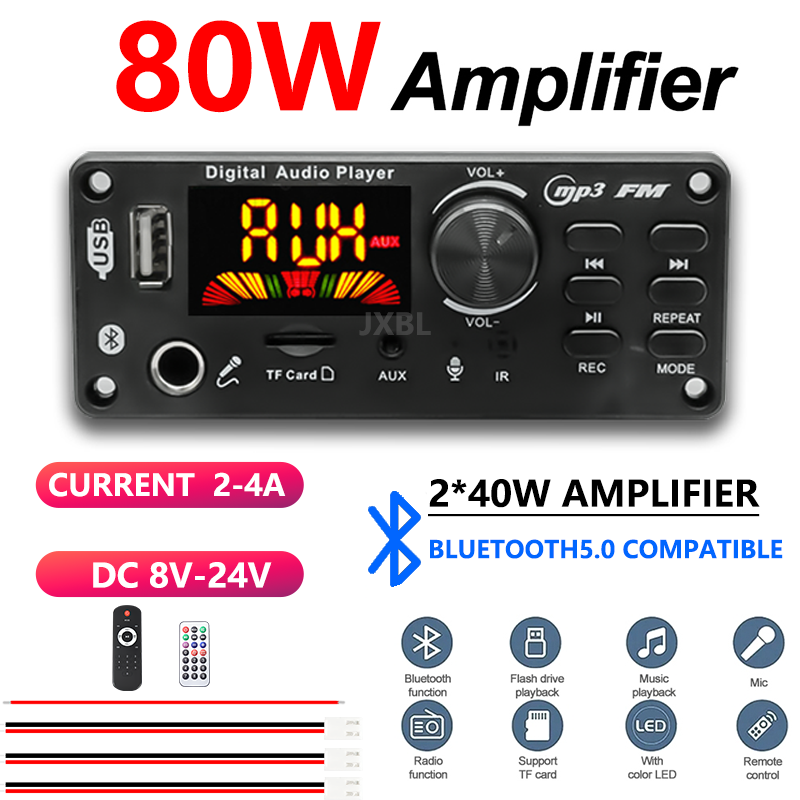 Dac Board - 80W Bluetooth 5.0 MP3 デコーダーボード 2x40W