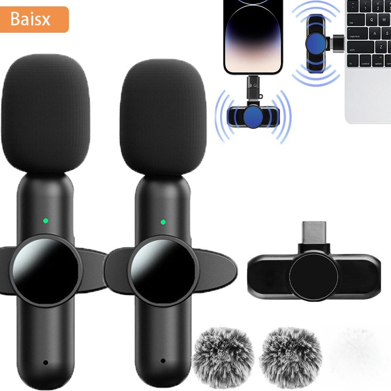 Microphone Capsule - iPhone iPad用ワイヤレスラベリアマイク、録音、ライブストリーム、YouTube、Facebook用ワイヤレスマイク、ノイズリダクション、自動同期機能付き