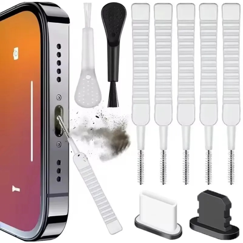 Diy Headphone - 携帯電話スピーカー充電ポートクリーニングセット、iPhone 16 15 14用ダストプラグ、イヤホンクリーニングキットブラシ、Samsung Xiaomi用