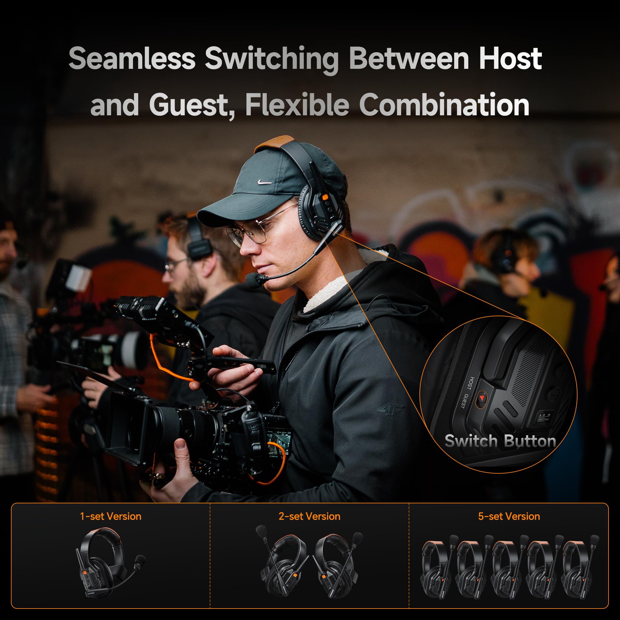 Condenser Microphone Kit - COMICA Seekcom S1 ワイヤレスインターコムヘッドセットシステム。全二重通信、最大通信距離1640フィート、ノイズリダクション機能、アプリ制御、ワンキーによるブロードキャスト機能搭載。