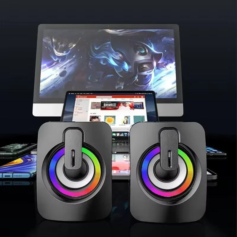 Speaker Wire - 新しいUSB有線コンピューター用スピーカー、高音質ステレオサブウーファー、LEDライト付き、デスクトップPC用、卸売。