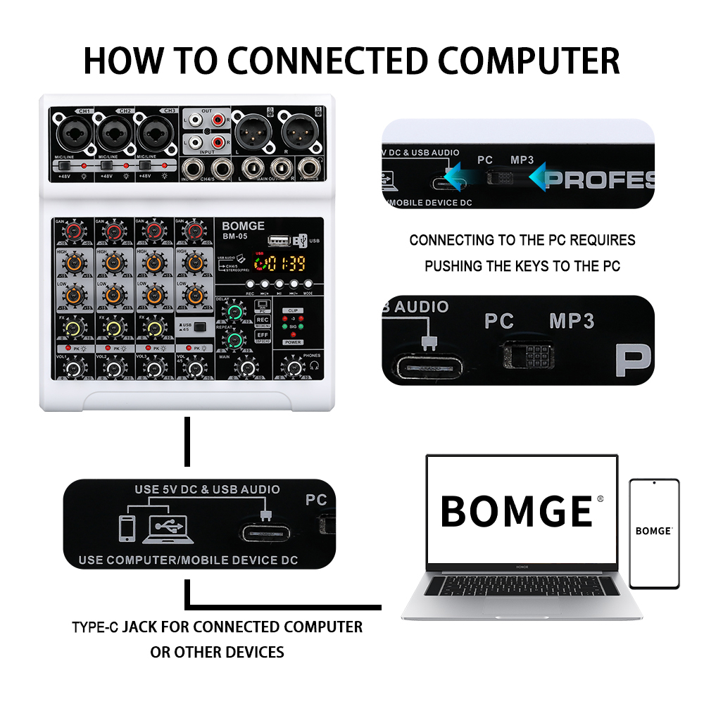 BOMGE 5チャンネル オーディオミキサー ポータブルDJ - Audio Interface のレビューと価格