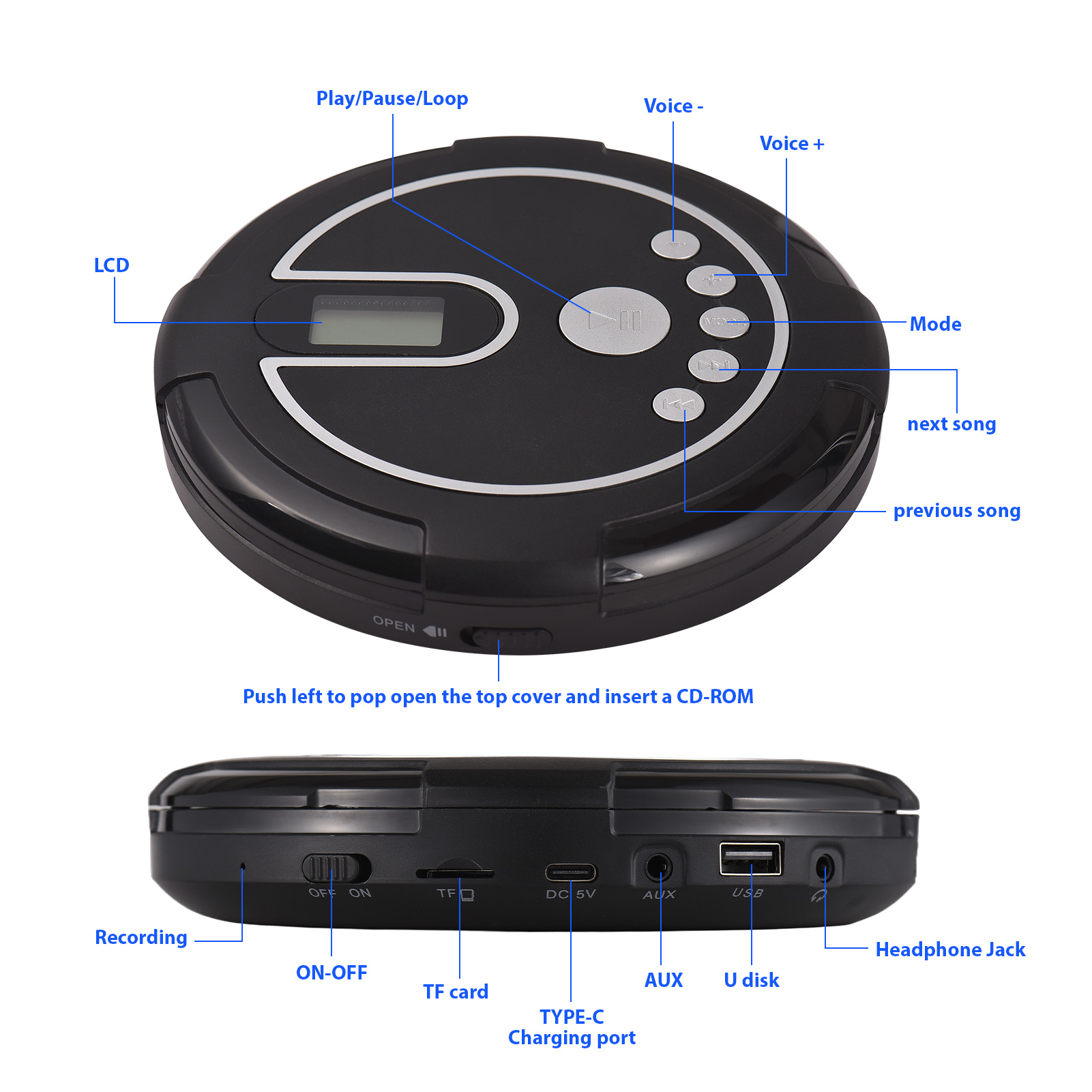 有線ヘッドフォン付きCDプレーヤー BT充電式デスクトップC - Speaker Wire のレビューと価格